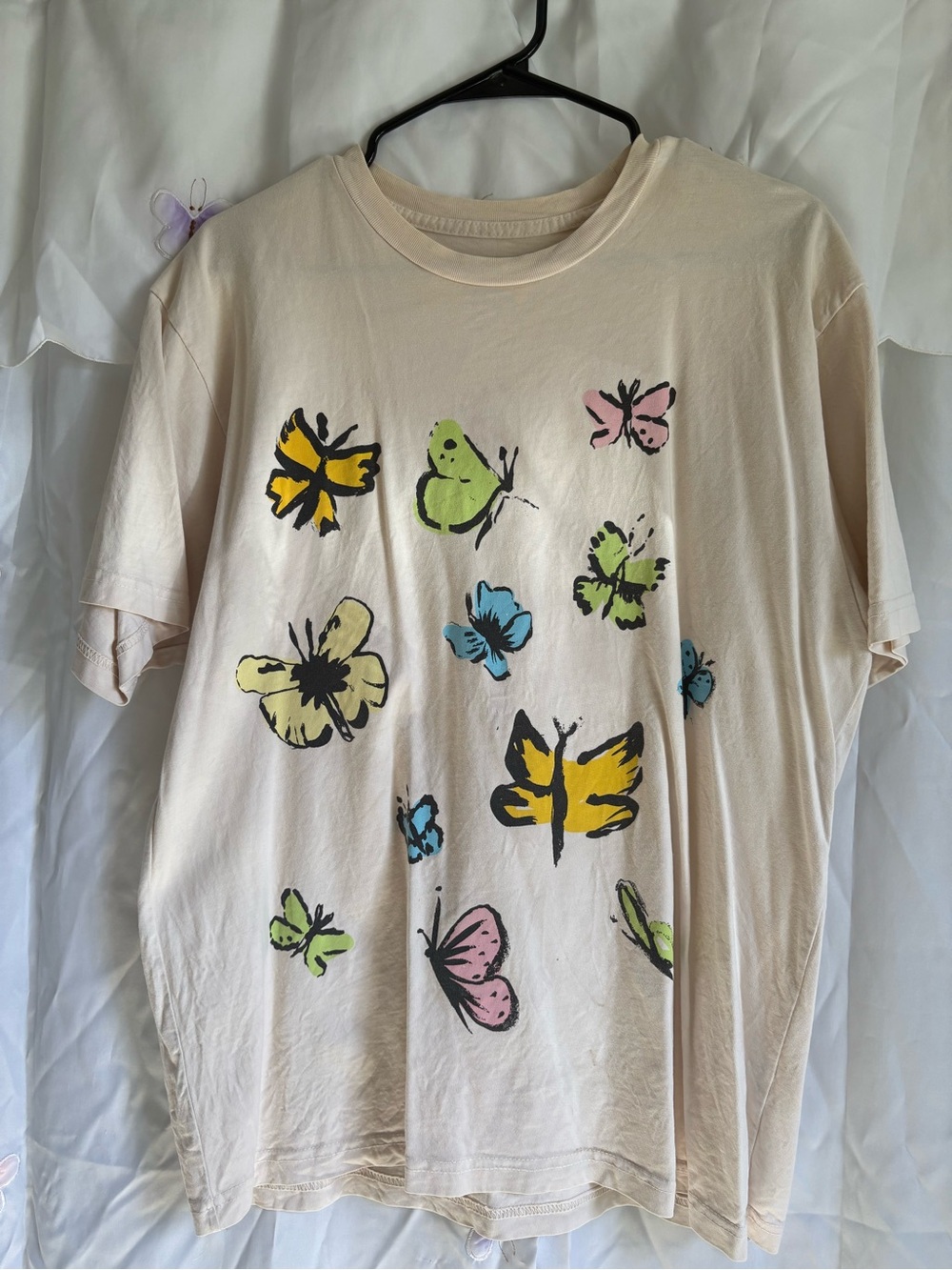 Obey Cream Tee with Multicolor Butterfly Print
